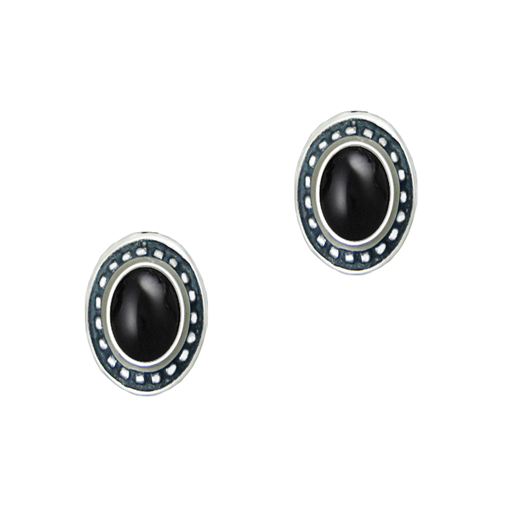 Sterling Silver Black Onyx Post Stud Earrings